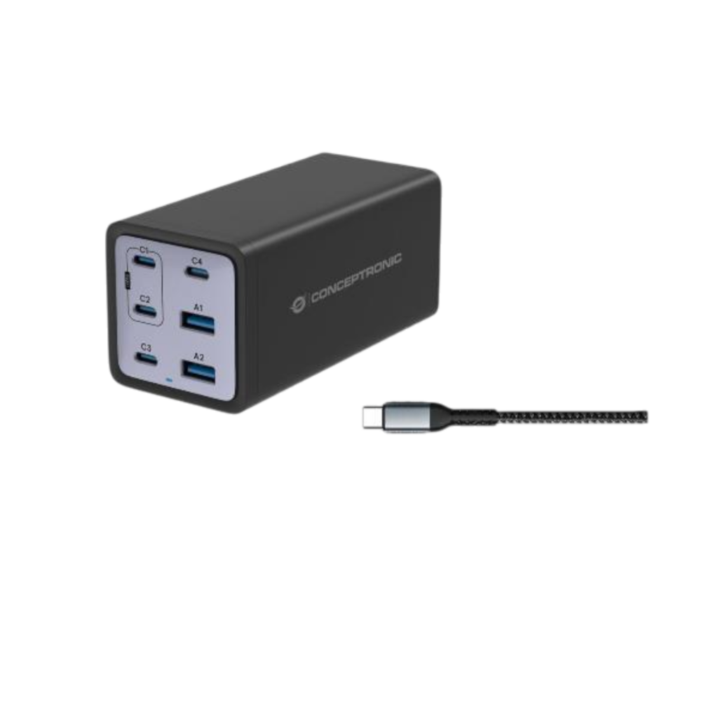 Conceptronic OZUL06BE GaN 200 W – Cargador USB-C 6 puertos