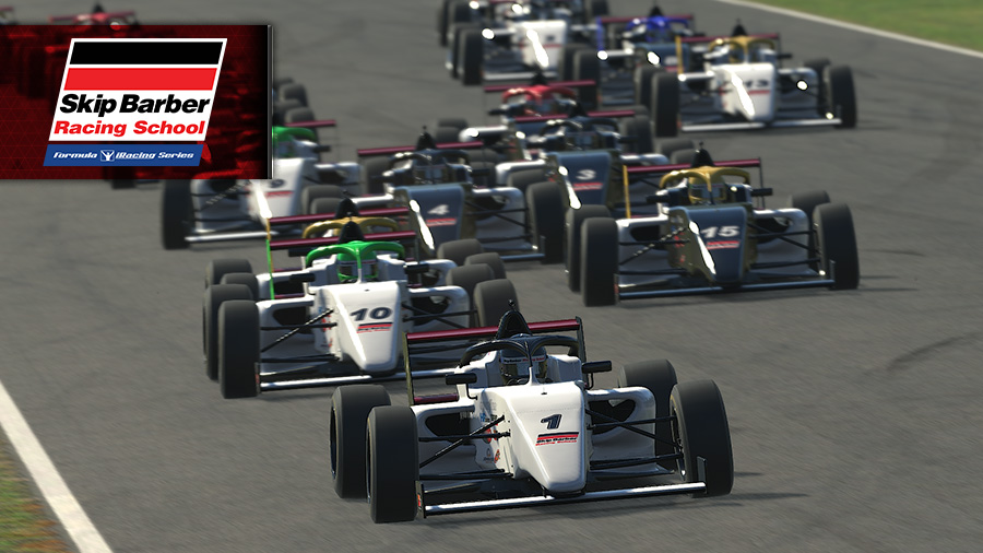 Monoplazas de la Skip Barber Formula iRacing Series en una captura oficial de archivo de 2022